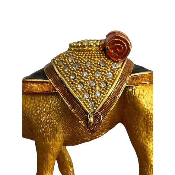 Camel Figural Trinket Box Bejeweled Enamel Gold Metal Vintage Signed 6 x 6 - Picture 3 of 10